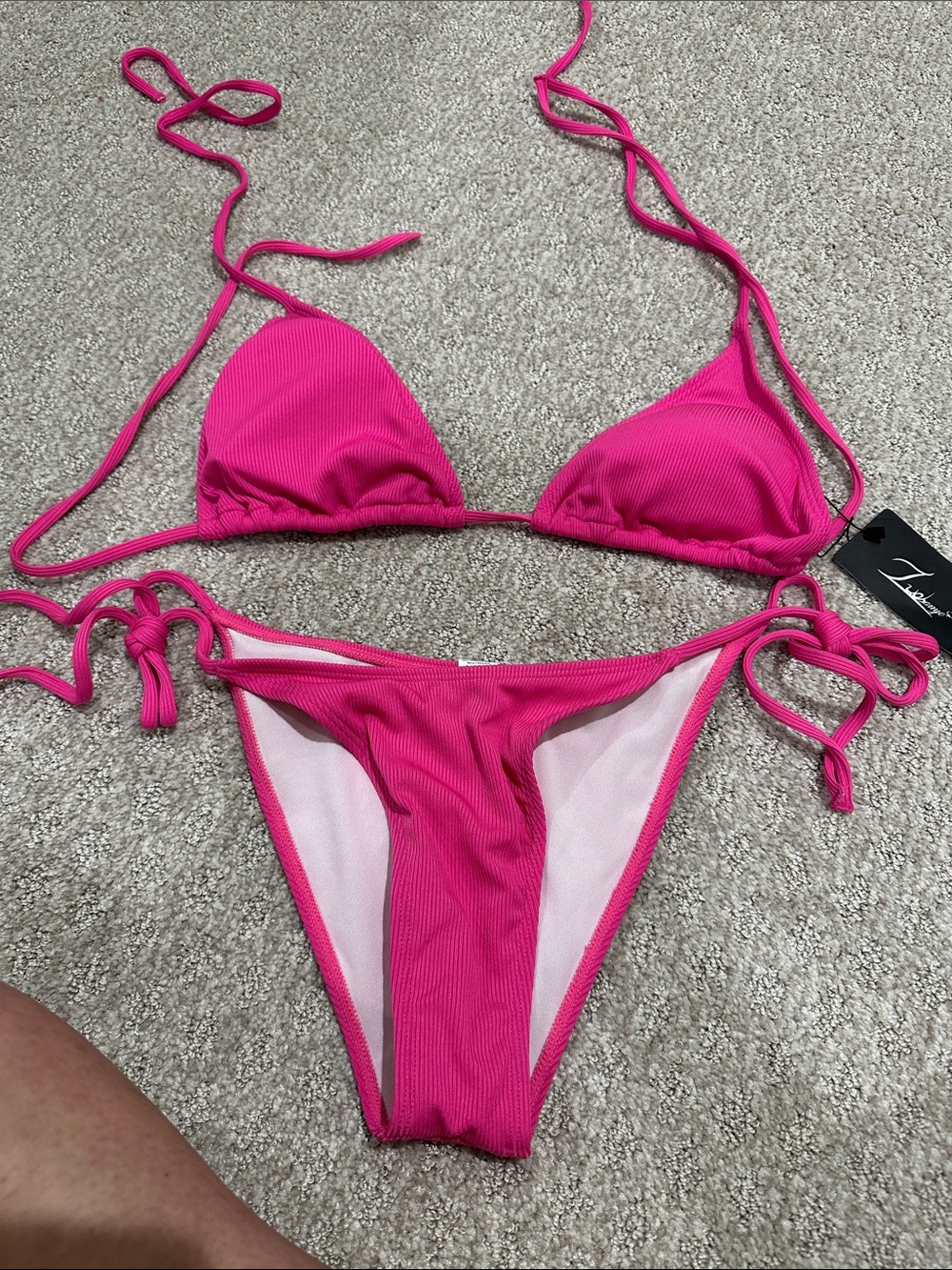 Women's Hot Pink Triangle Tie Bikini Top and Bottom Set